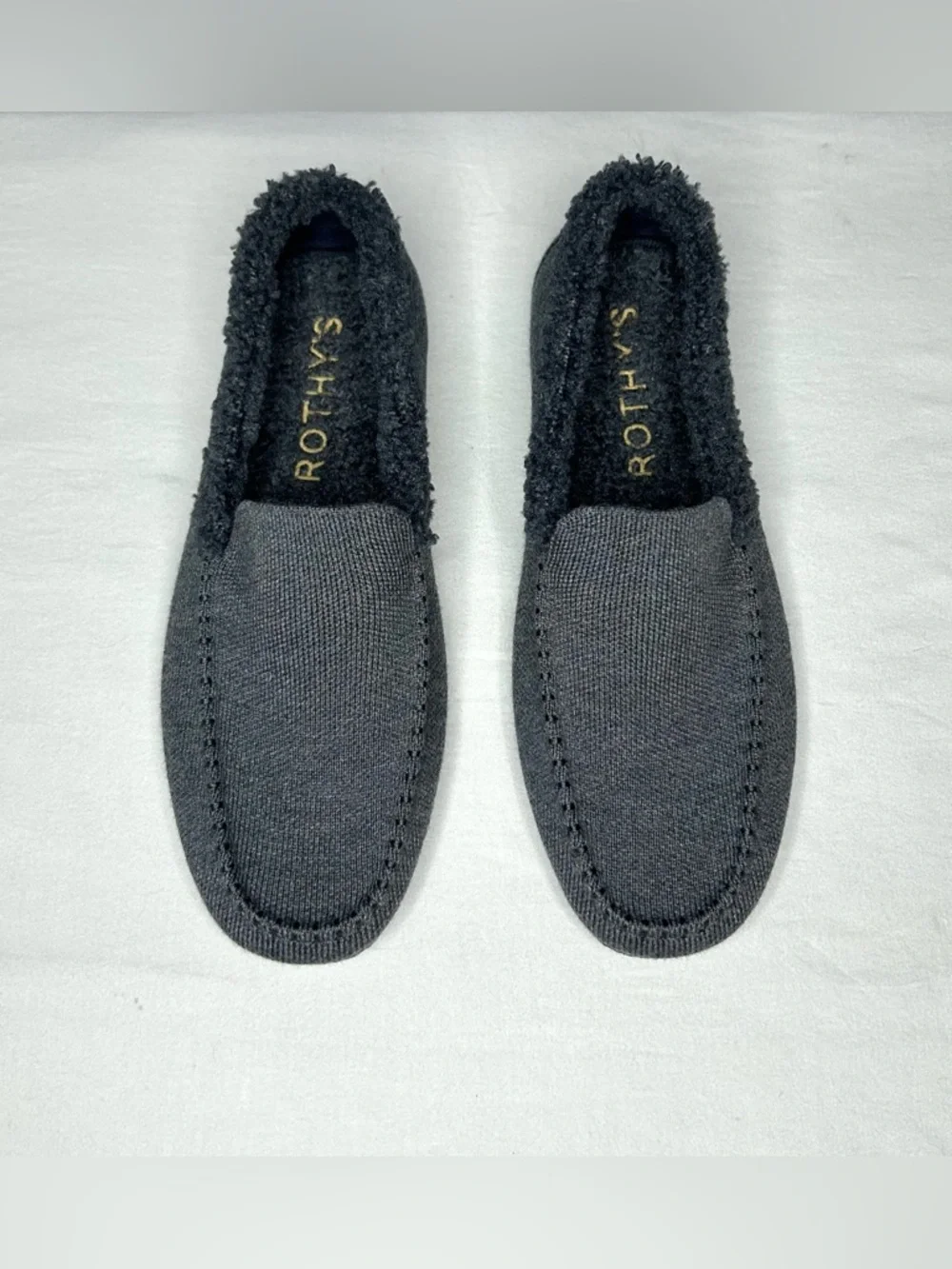 Rothys Shoes The Mens Slipper 8 Gray Knit Faux Shearling Merino Moccasin Loafers
